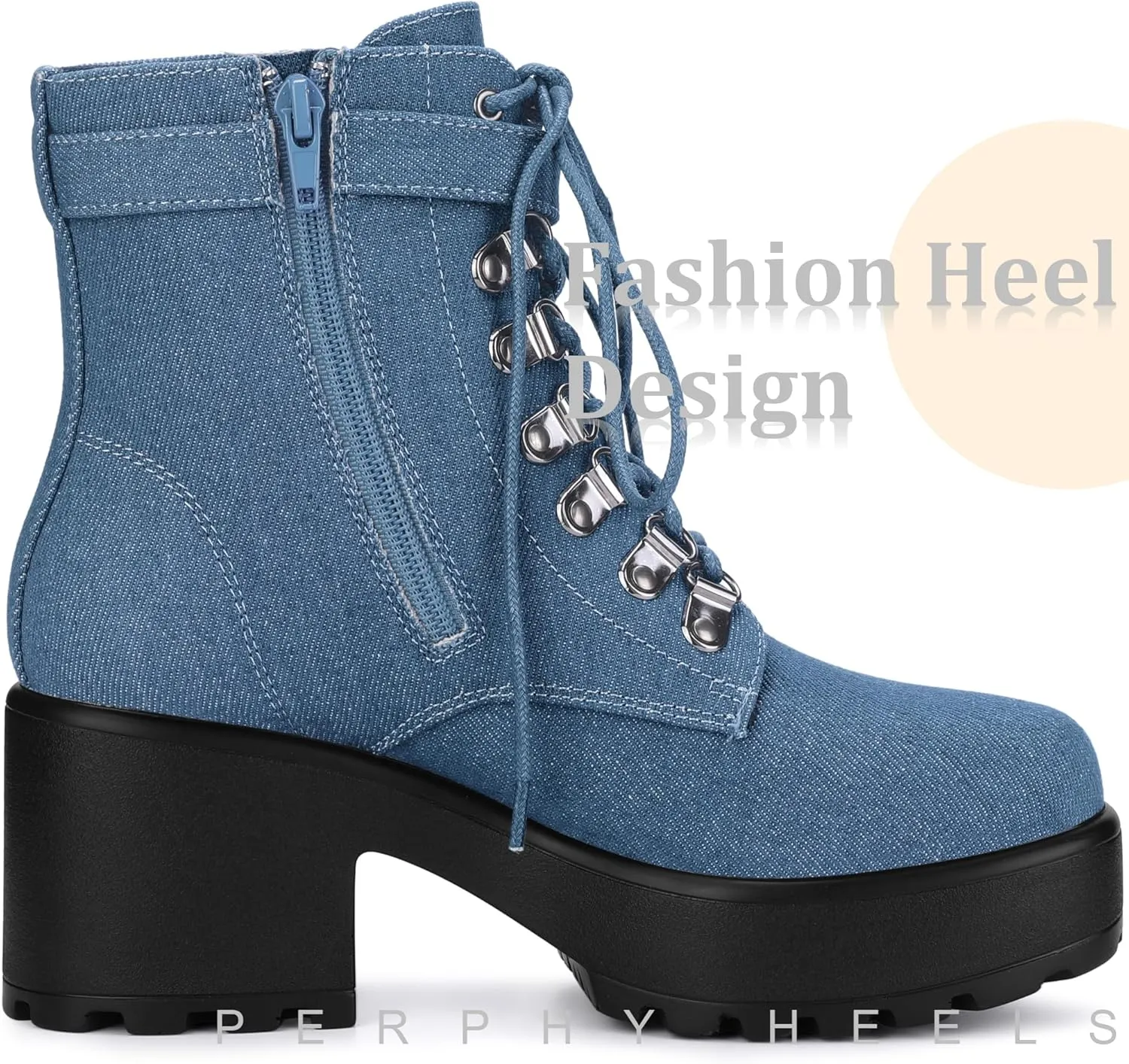 Perphy Round Toe Platform Chunky Heels Combat Boots for Women