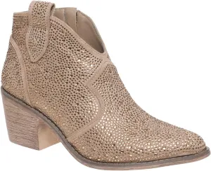 Pierre Dumas Women Rhinestone Chunky Heel Ankle Bootie WILDER-9 Taupe 6.5