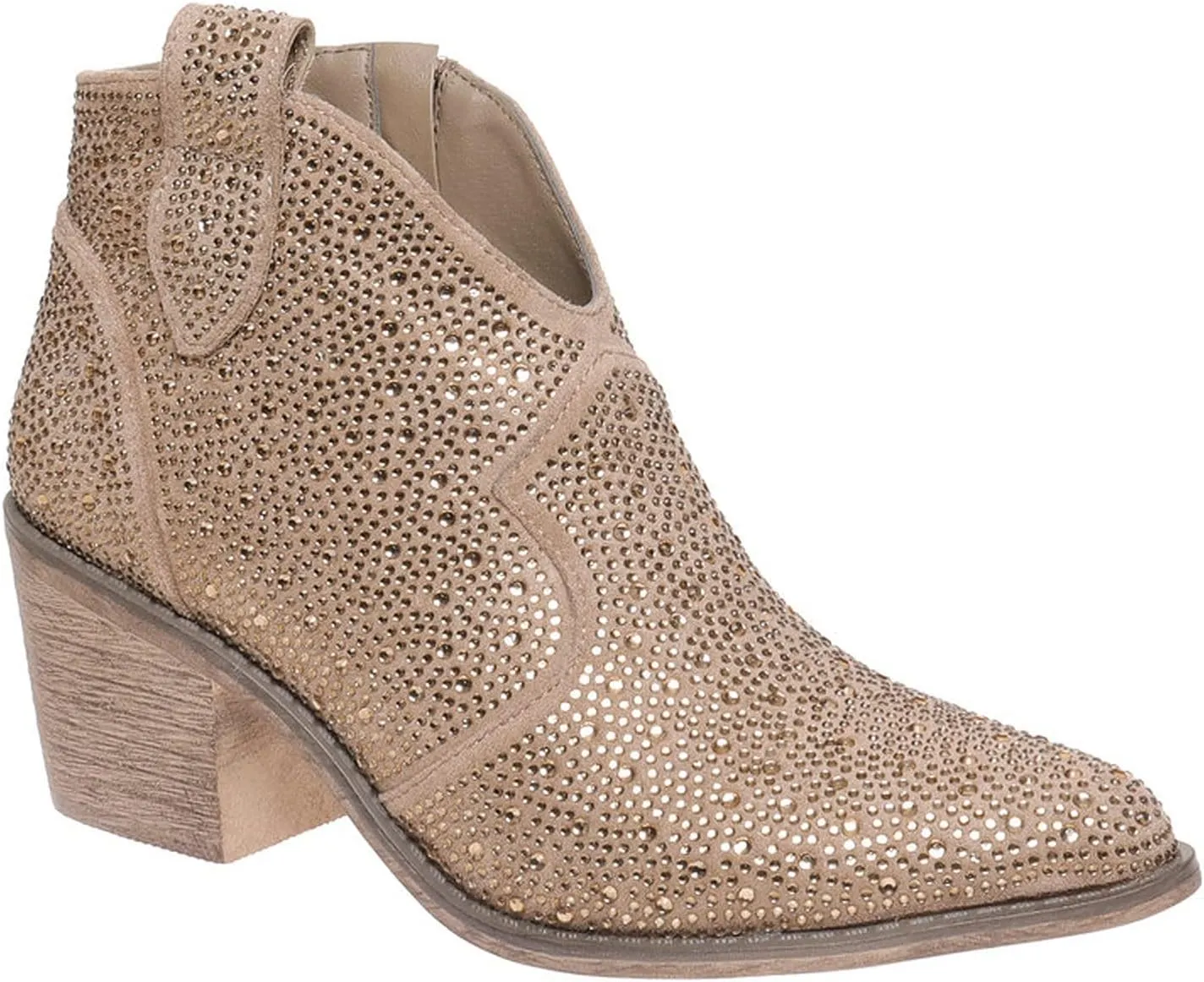 Pierre Dumas Women Rhinestone Chunky Heel Ankle Bootie WILDER-9 Taupe 6.5