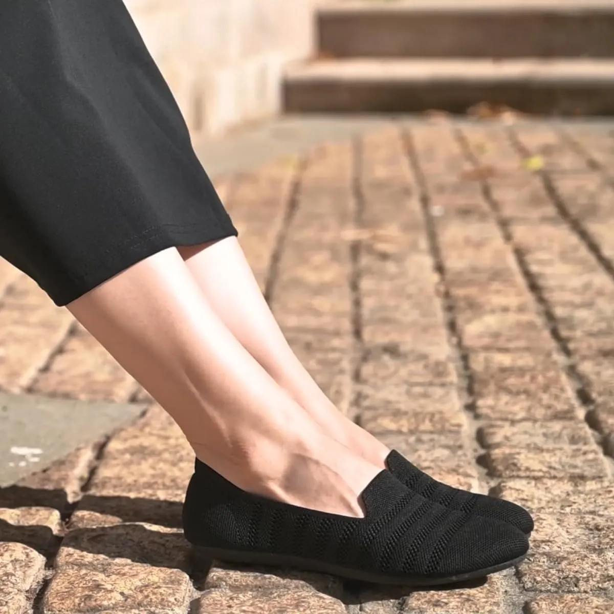 poemlady Women’s Ballet Flat Shoes Dress Shoes Knit Round Toe Slip On Ballerina Walking Flats Shoes for Woman Low Wedge Casual