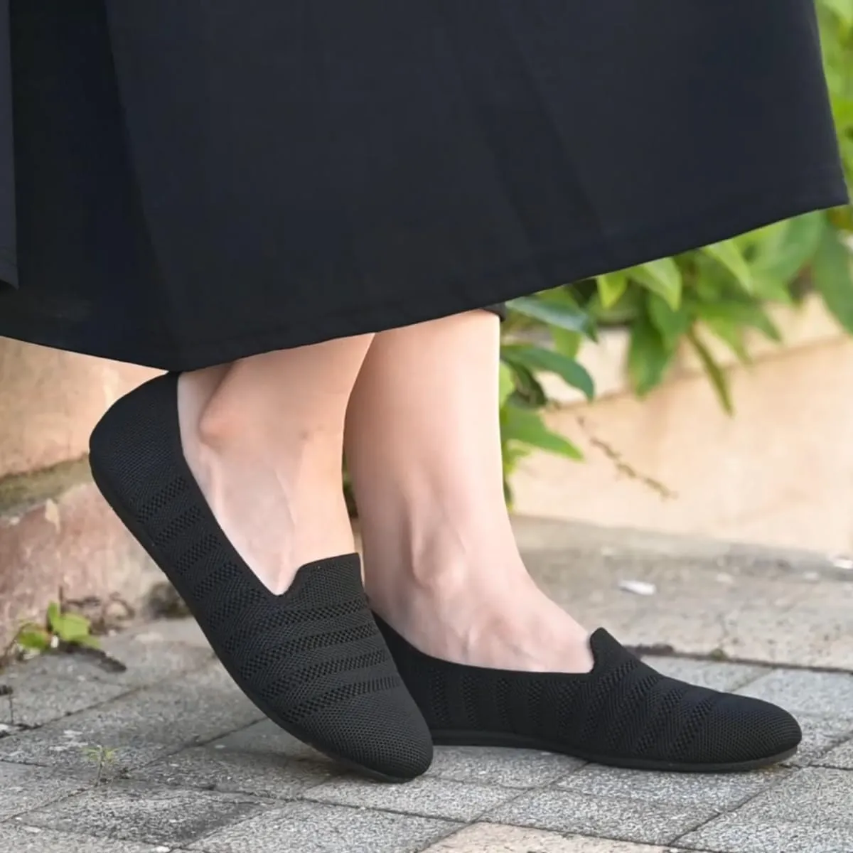 poemlady Women’s Ballet Flat Shoes Dress Shoes Knit Round Toe Slip On Ballerina Walking Flats Shoes for Woman Low Wedge Casual