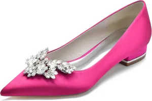 Pointed Toe Flats with Rhinestones Satin Wedding Shoes for Bride Flats Dress Shoes Pumps for Women