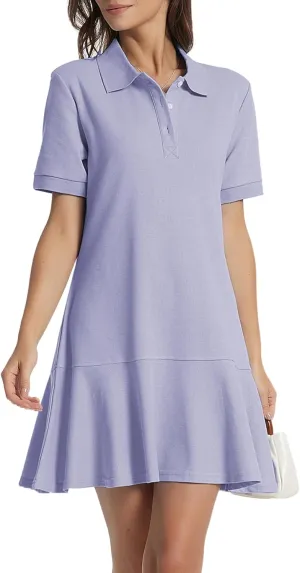 Polo Dress for Women Short Sleeve Ruffle Hem Golf Tennis Workout Dress Pleated Summer Mini Dresses