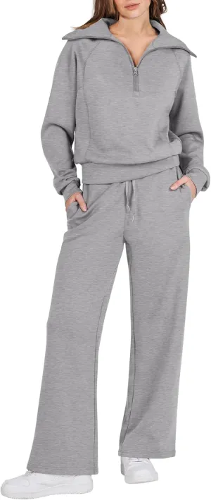Prinbara Women 2 Piece Outfits Lounge Sets 2024 Winter Oversized Sweatshirt Wide Leg Pant Casual Matching Sweat Set Tracksuit