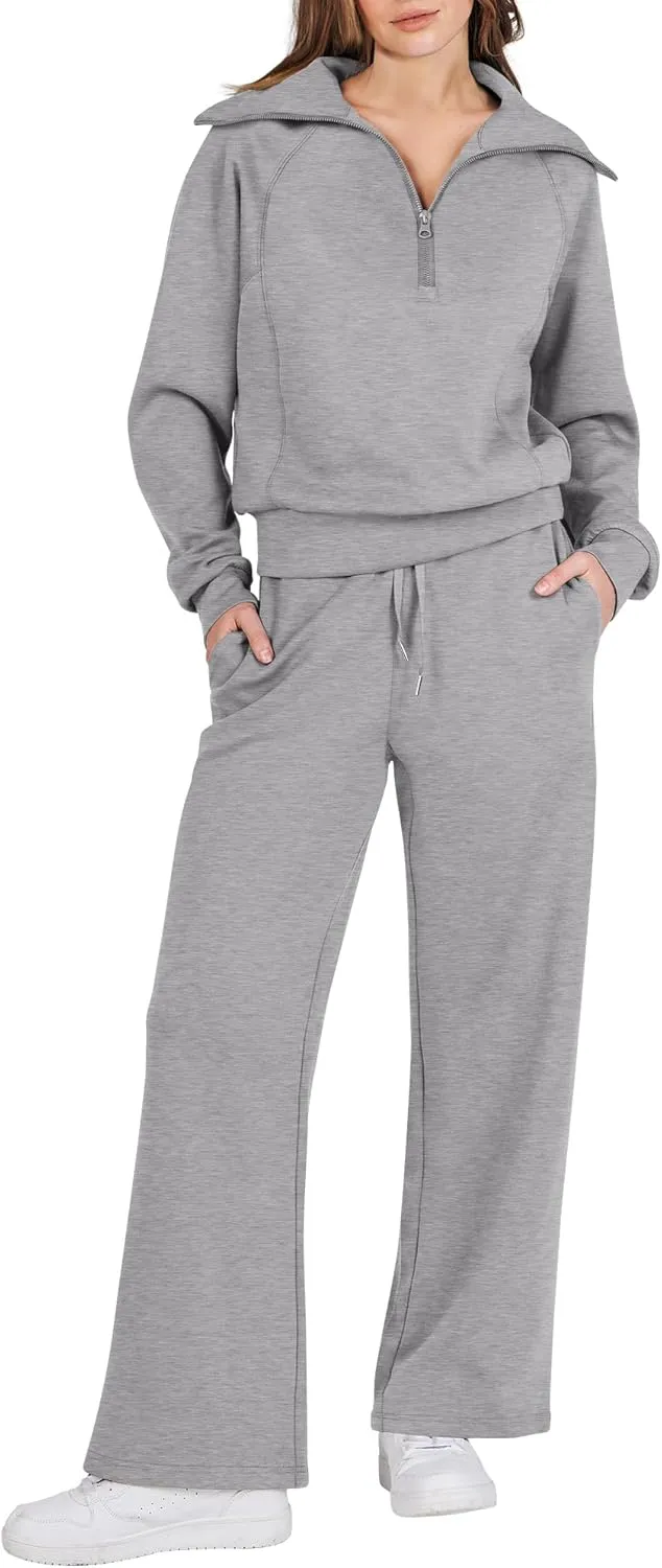 Prinbara Women 2 Piece Outfits Lounge Sets 2024 Winter Oversized Sweatshirt Wide Leg Pant Casual Matching Sweat Set Tracksuit