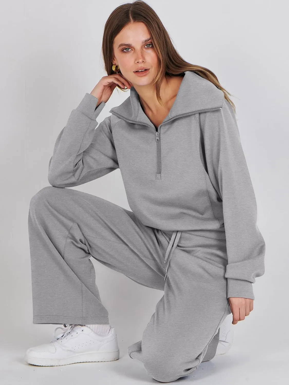 Prinbara Women 2 Piece Outfits Lounge Sets 2024 Winter Oversized Sweatshirt Wide Leg Pant Casual Matching Sweat Set Tracksuit