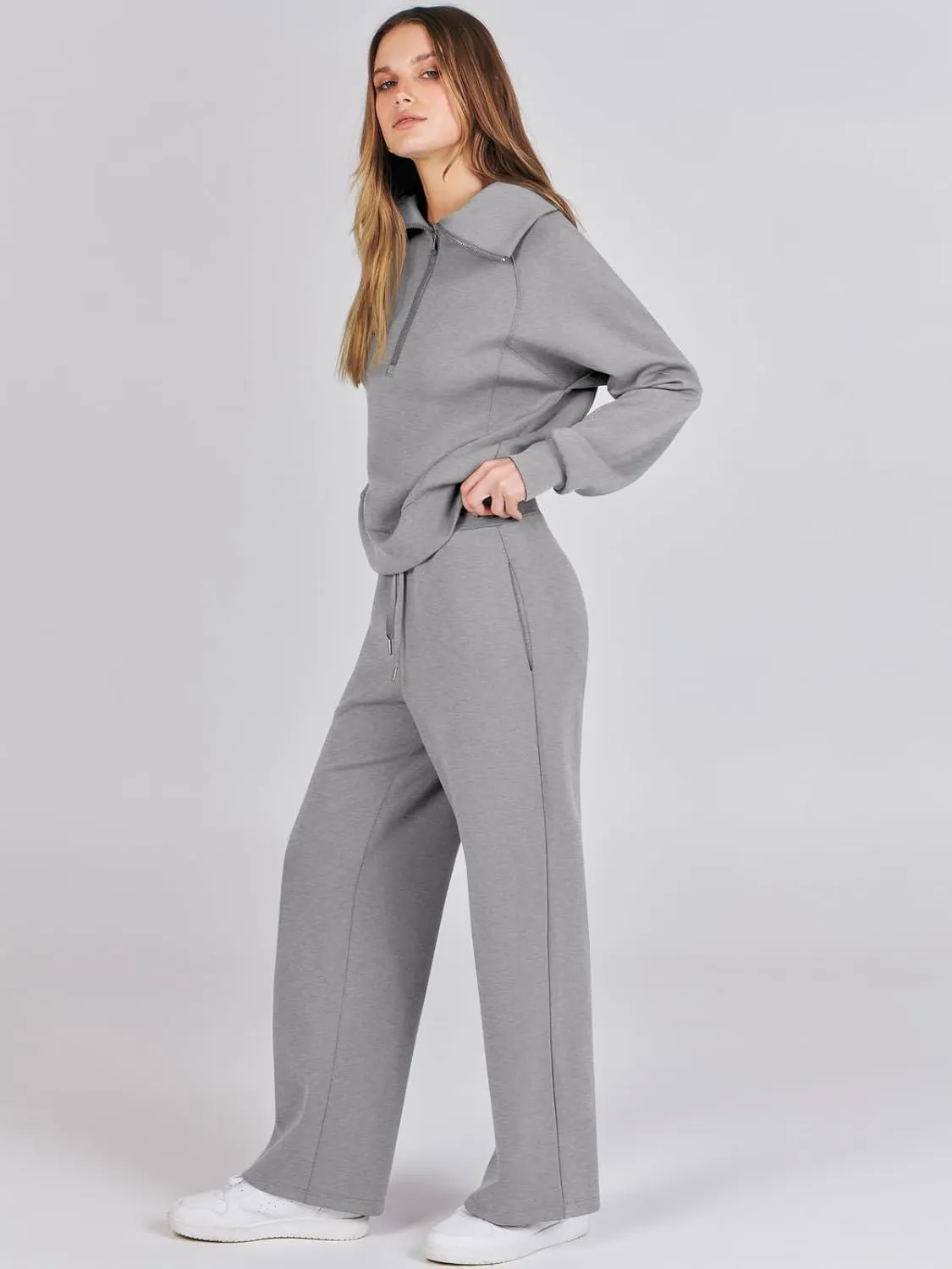 Prinbara Women 2 Piece Outfits Lounge Sets 2024 Winter Oversized Sweatshirt Wide Leg Pant Casual Matching Sweat Set Tracksuit