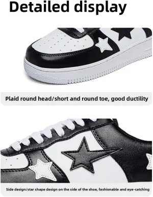 PU Leather Y2K Retro Colorful Star Skate Sneakers for Women Fashion Chunky Athletic Shoes for Casual Streetwear Daily Outfit Multicolor Trend Design