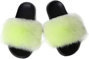 QINGCOMFACAI Womens Fur Slides Slipper Sandals Faux Fuzzy Slides Fluffy Sandals Open Toe Indoor Outdoor Shoes