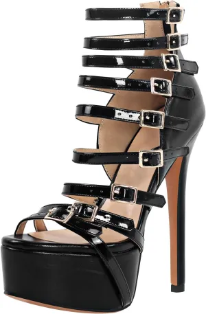 richealnini Sexy Gladiator Platform Sandals for Women Ankle Strap Sky High Heels Buckles