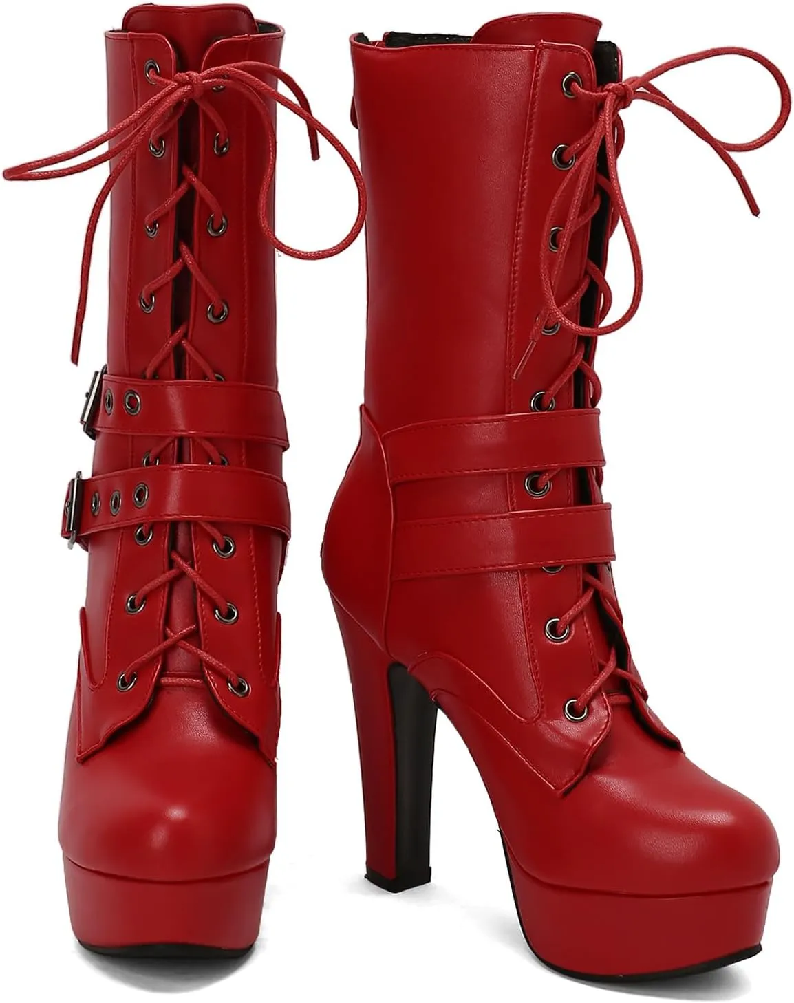 Roimaash Fashion Dress Boots Platform for Women Block High Heels Combat Boots
