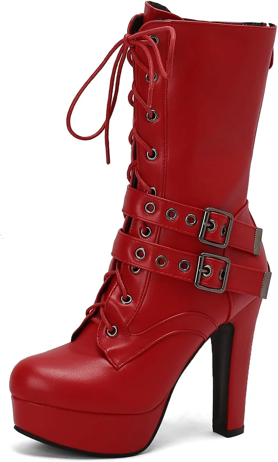 Roimaash Fashion Dress Boots Platform for Women Block High Heels Combat Boots