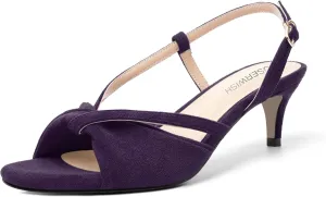 ROSERWISH Womens Suede Dating Fashion Open Toe Dress Slingback Buckle Kitten Low Heel Heeled Sandals 2 Inch
