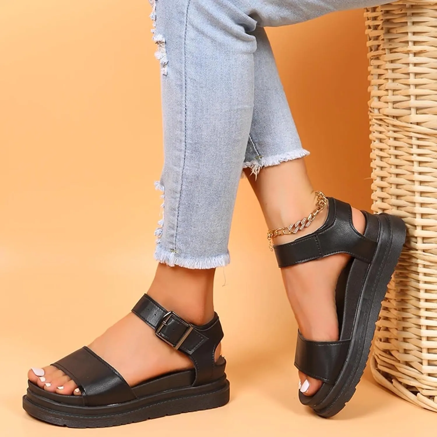 Sandals For Women Open Toes Teen Slippers For Girls Beach Sandal Platform Flats Adjustable Buckle Soft School Shoes