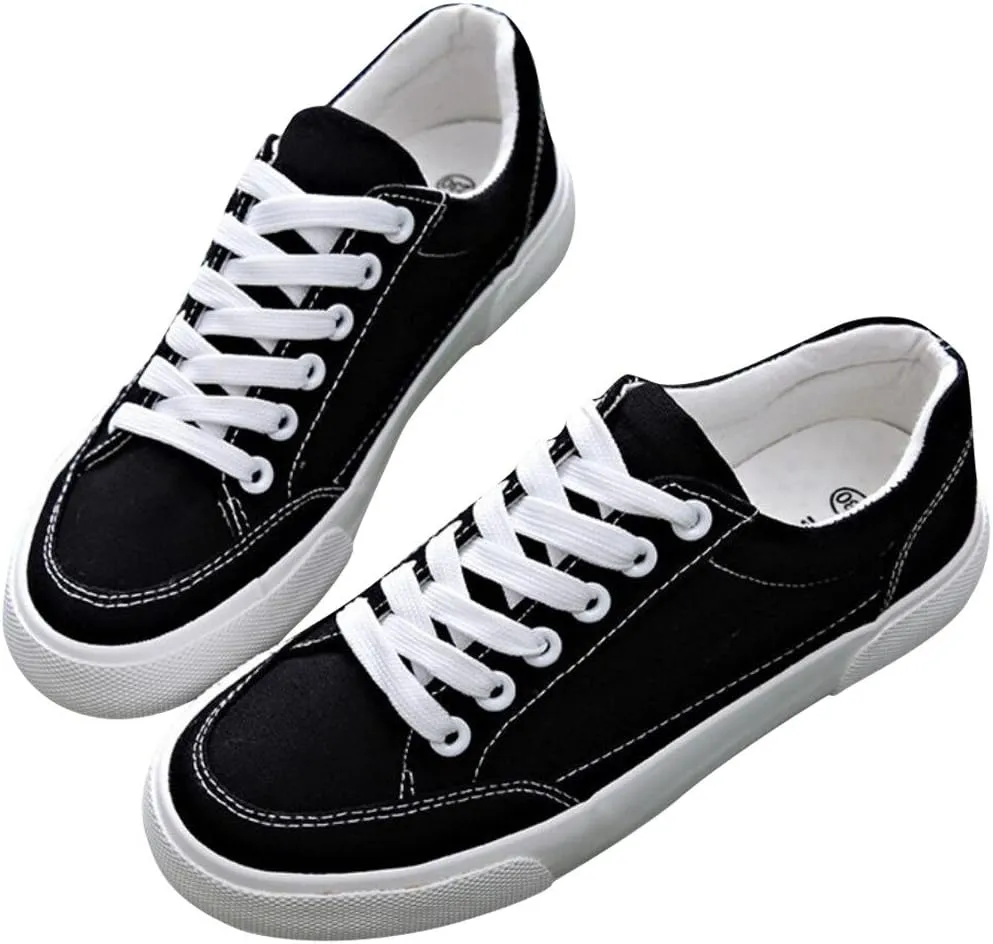 SATUKI Canvas Shoes for Women,Lace Up Casual Comfort Flat Sports Fashion Sneakers