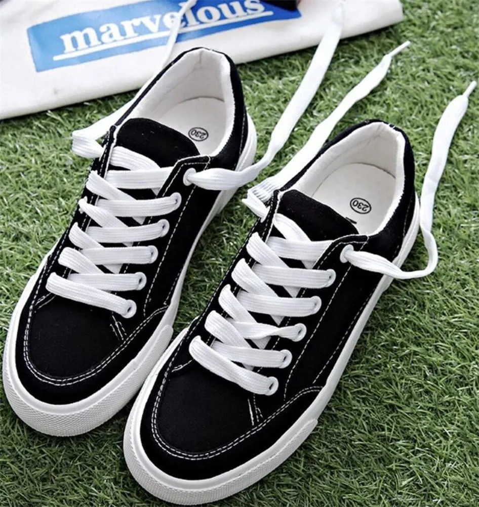 SATUKI Canvas Shoes for Women,Lace Up Casual Comfort Flat Sports Fashion Sneakers