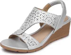 SHIBEVER Womens Sandals Wedge Low: Elastic Ankle Strap Wedge Sandals - Dressy Sandals Women - Comfortable Open Toe