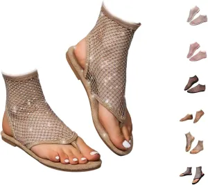 Shiny Gem Mesh Flats for Women, Sandals Dressy Summer Slip On Shoes, Sexy Cutout Sparkly Casual Wedding Dress Flats