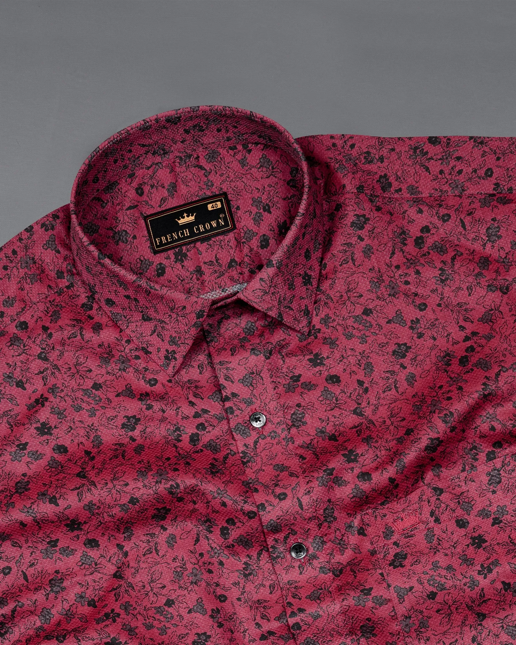 Shiraz Red Floral Printed Dobby Textured Premium Giza Cotton Shirt