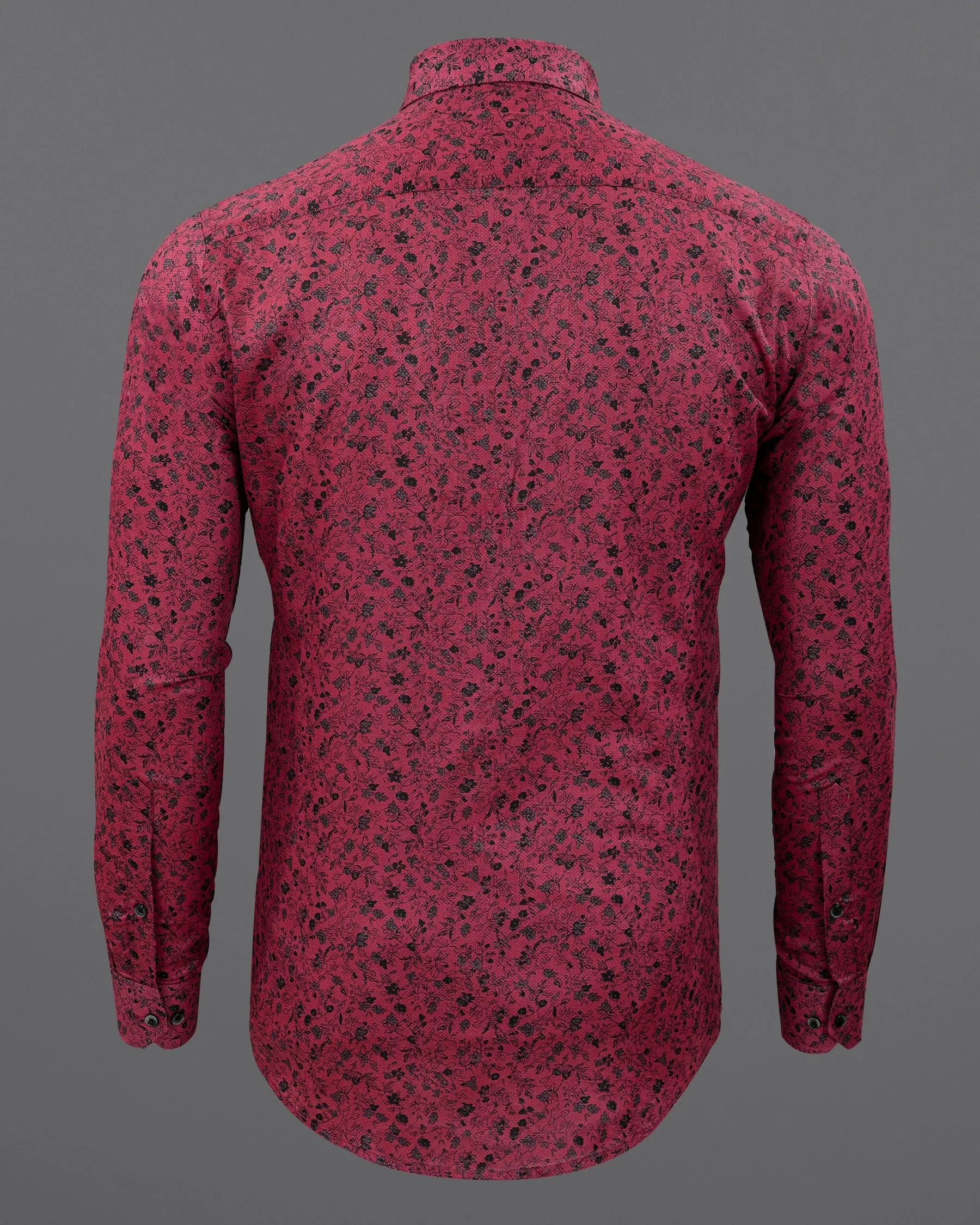 Shiraz Red Floral Printed Dobby Textured Premium Giza Cotton Shirt