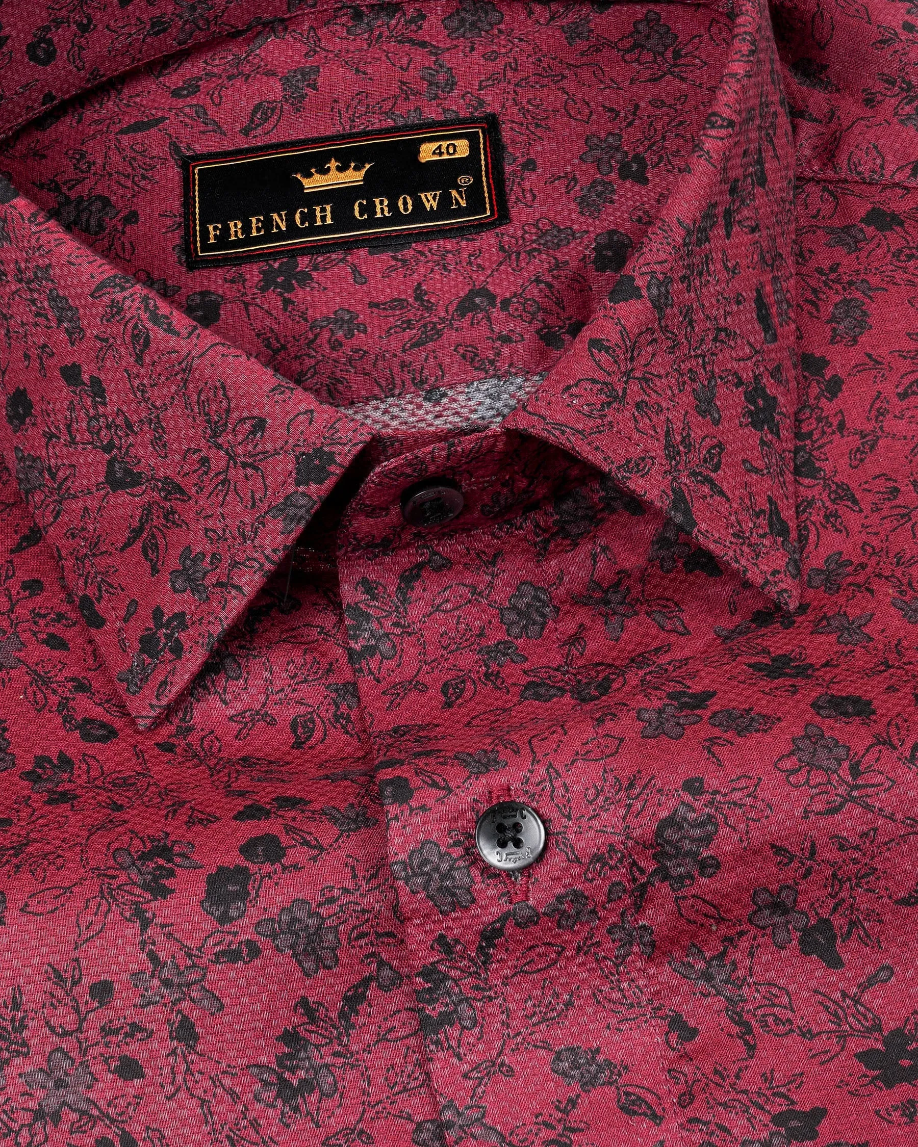 Shiraz Red Floral Printed Dobby Textured Premium Giza Cotton Shirt
