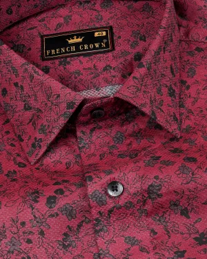 Shiraz Red Floral Printed Dobby Textured Premium Giza Cotton Shirt