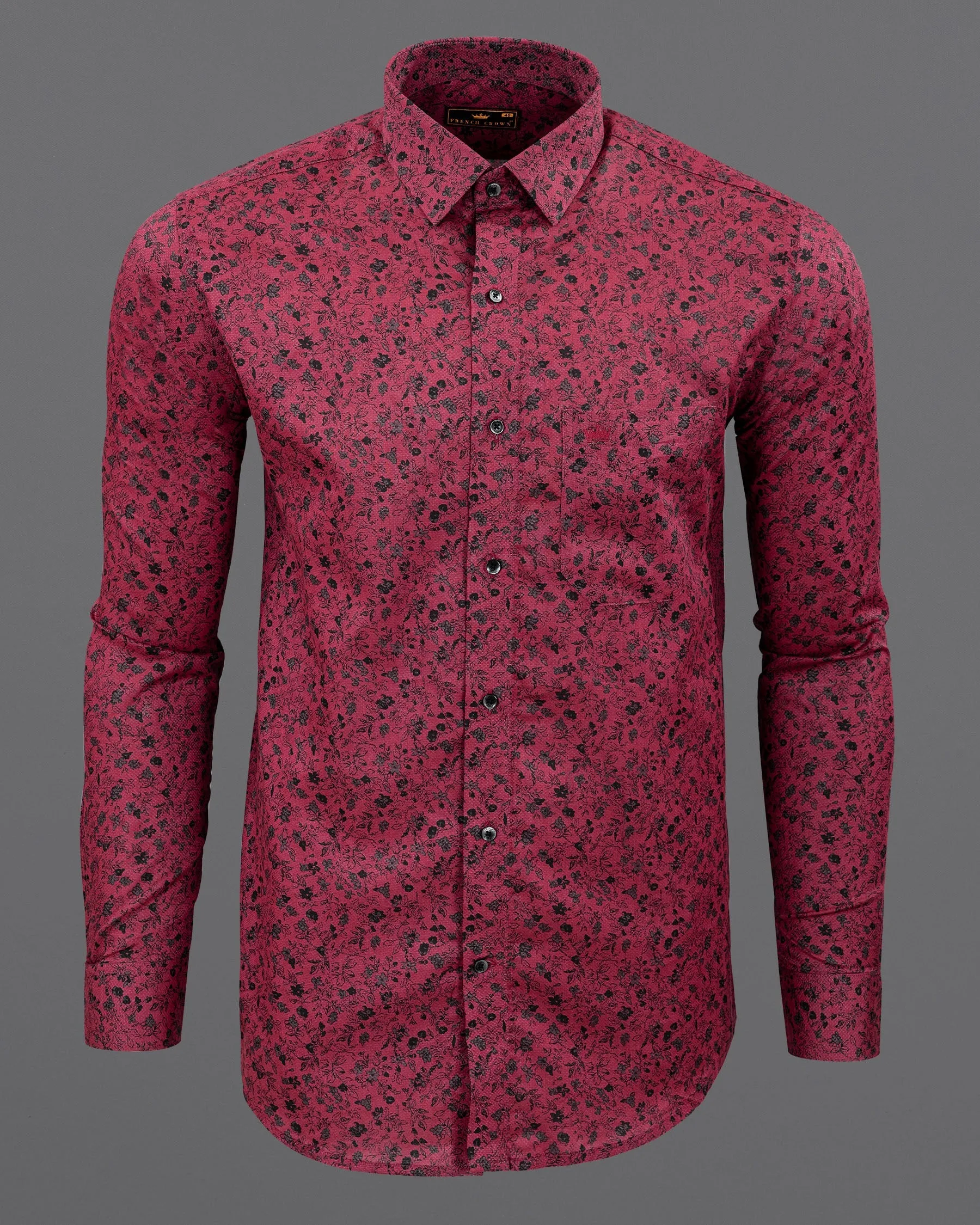 Shiraz Red Floral Printed Dobby Textured Premium Giza Cotton Shirt