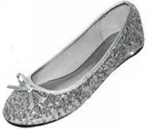 Shoes8teen Womens Sequins Glitter Round Toe Ballet Flat with Bow