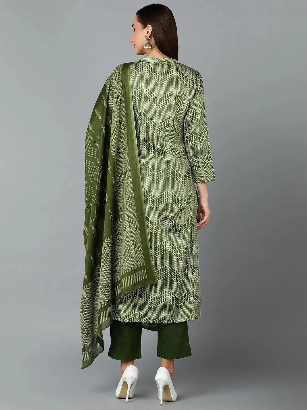 Silk Blend Fern Green Straight Kurta Pant-VKSKD1808A