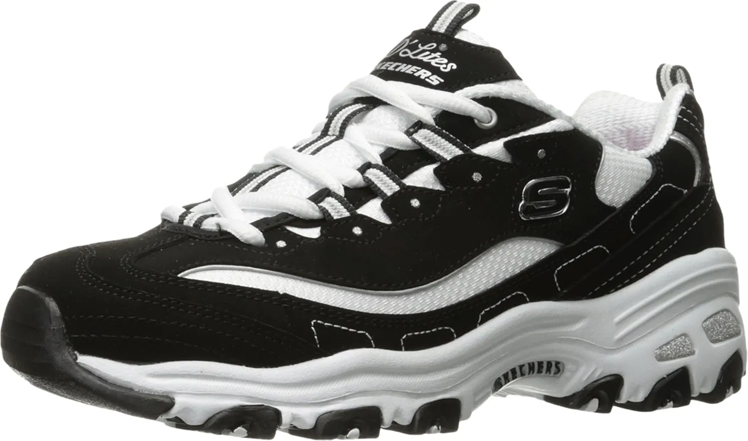Skechers Sport womens D'lites Biggest Fan Memory Foam Lace-up Sneaker,Black/White,6.5 W US