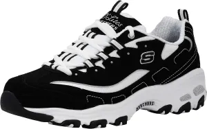 Skechers Women's D'Lites Original Lace-Up Sneaker, Black/White, 8 M US