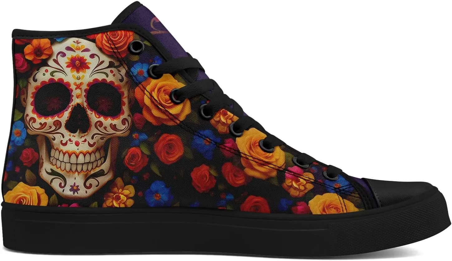 Skull Fashion High-Top Canvas Sneakers for Men Women Casual Tennis Shoes Classic Lace Up Walking Shoes