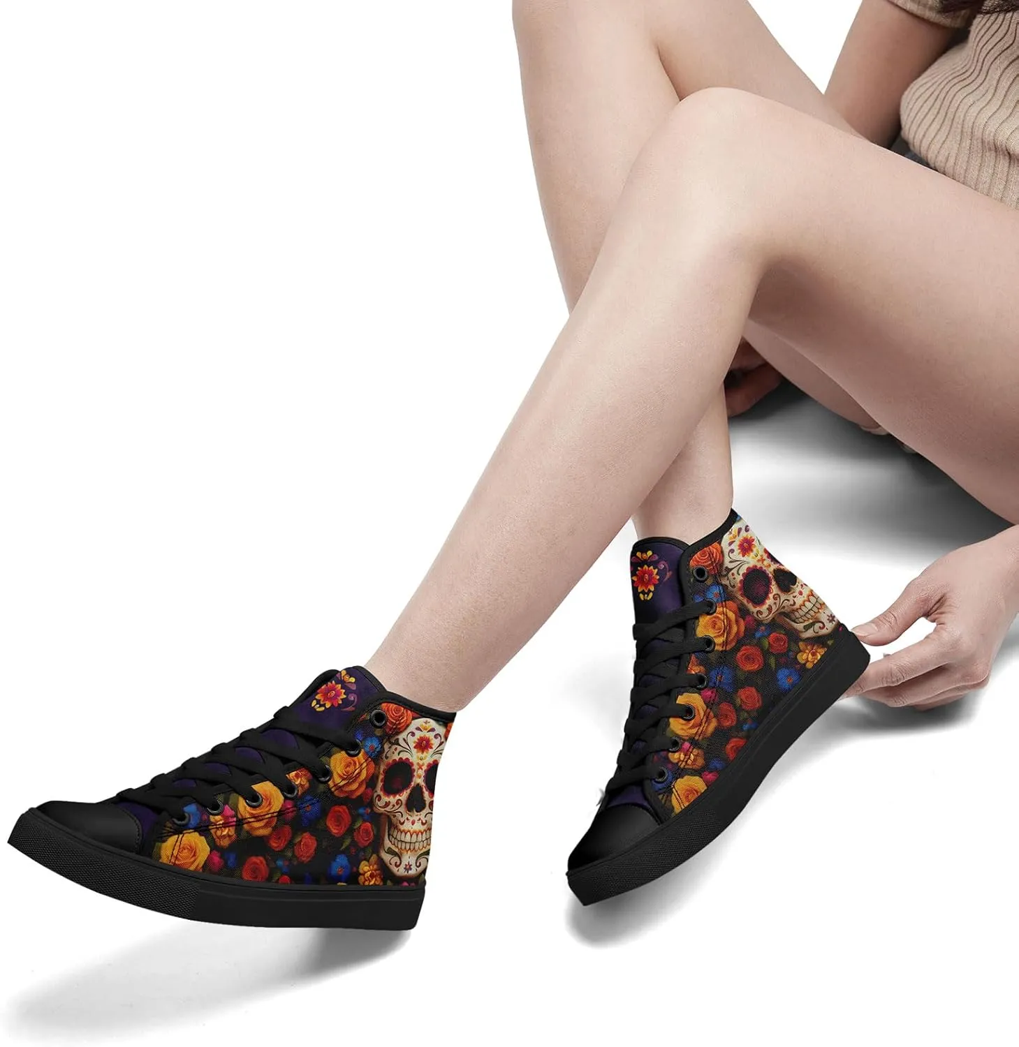 Skull Fashion High-Top Canvas Sneakers for Men Women Casual Tennis Shoes Classic Lace Up Walking Shoes