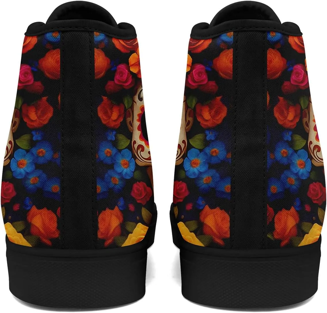 Skull Fashion High-Top Canvas Sneakers for Men Women Casual Tennis Shoes Classic Lace Up Walking Shoes