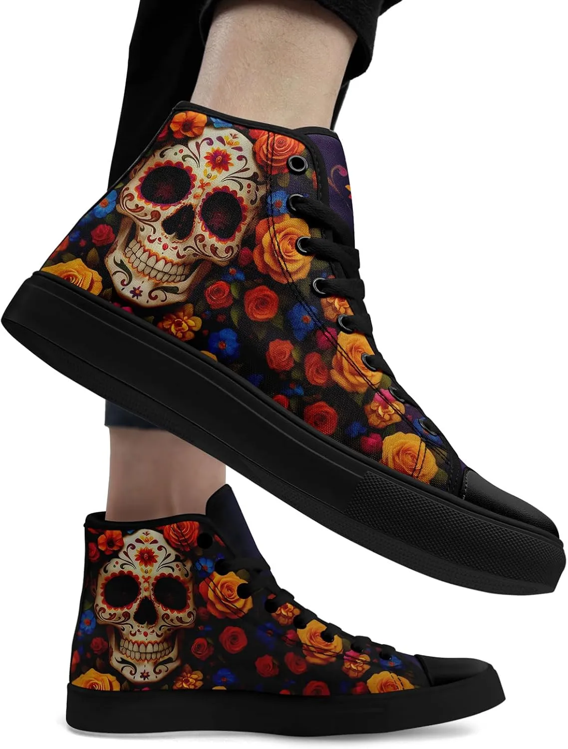 Skull Fashion High-Top Canvas Sneakers for Men Women Casual Tennis Shoes Classic Lace Up Walking Shoes