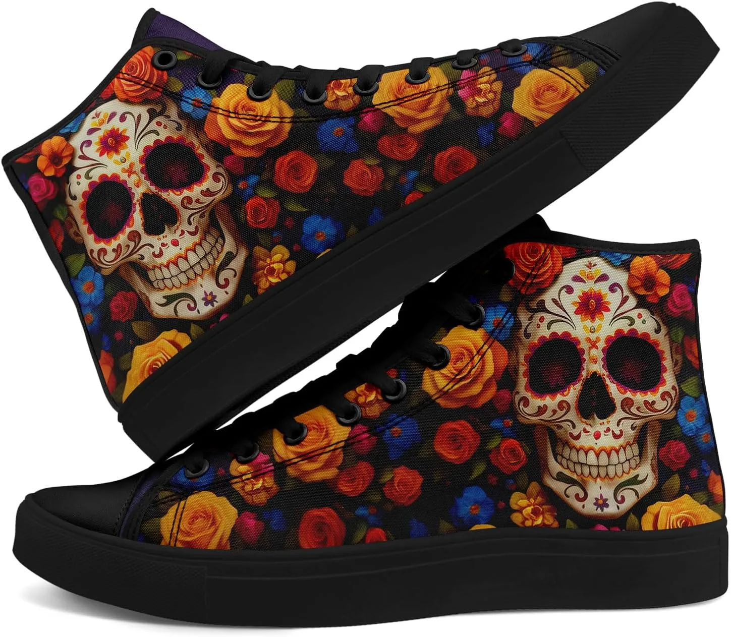 Skull Fashion High-Top Canvas Sneakers for Men Women Casual Tennis Shoes Classic Lace Up Walking Shoes