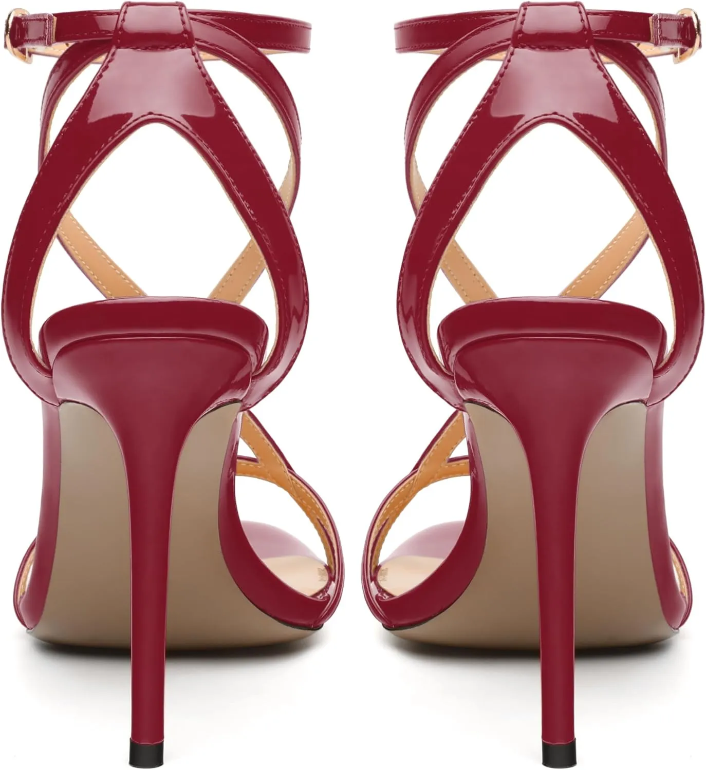SKYSTERRY Lace Up High Stiletto Heeled Patent Sandals For Women Round Open Toe Strappy Ankle Buckle Heels Womens Dress Wedding Evening Fashion Shoes 4 Inch