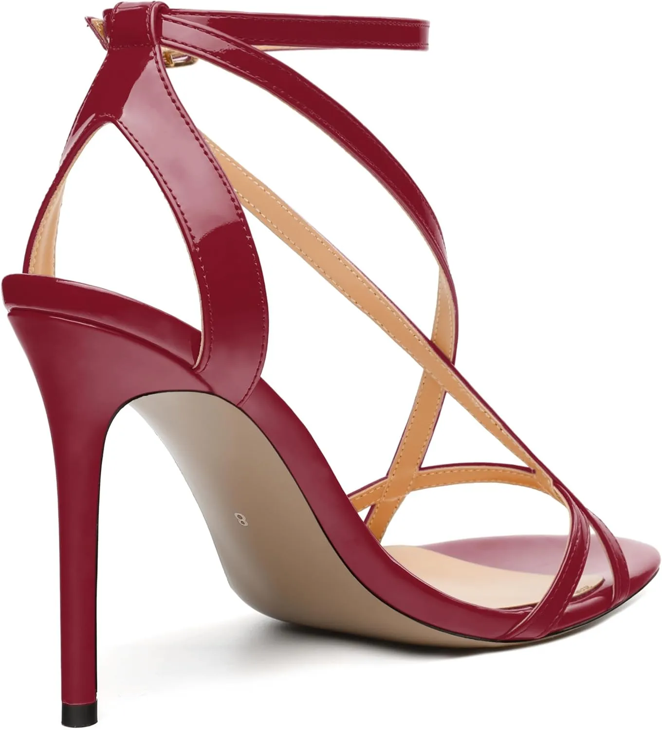 SKYSTERRY Lace Up High Stiletto Heeled Patent Sandals For Women Round Open Toe Strappy Ankle Buckle Heels Womens Dress Wedding Evening Fashion Shoes 4 Inch