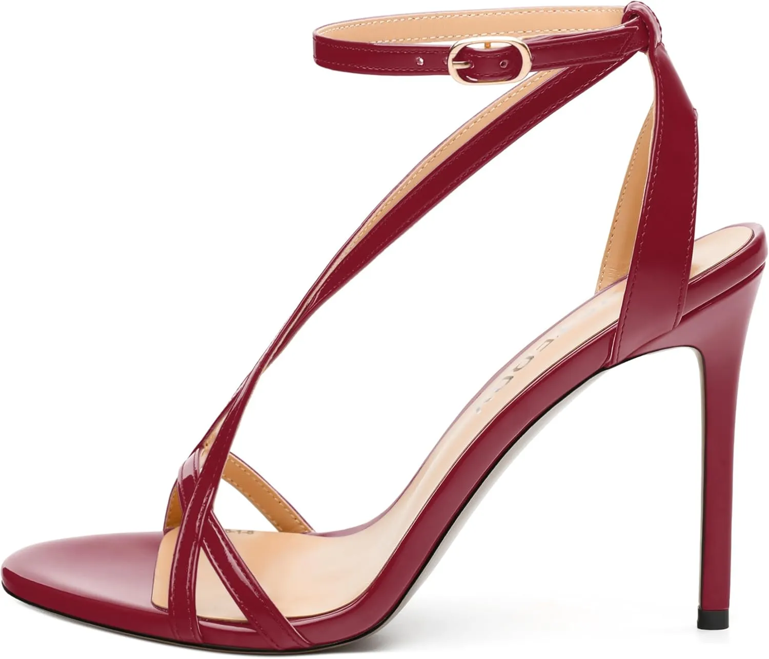 SKYSTERRY Lace Up High Stiletto Heeled Patent Sandals For Women Round Open Toe Strappy Ankle Buckle Heels Womens Dress Wedding Evening Fashion Shoes 4 Inch