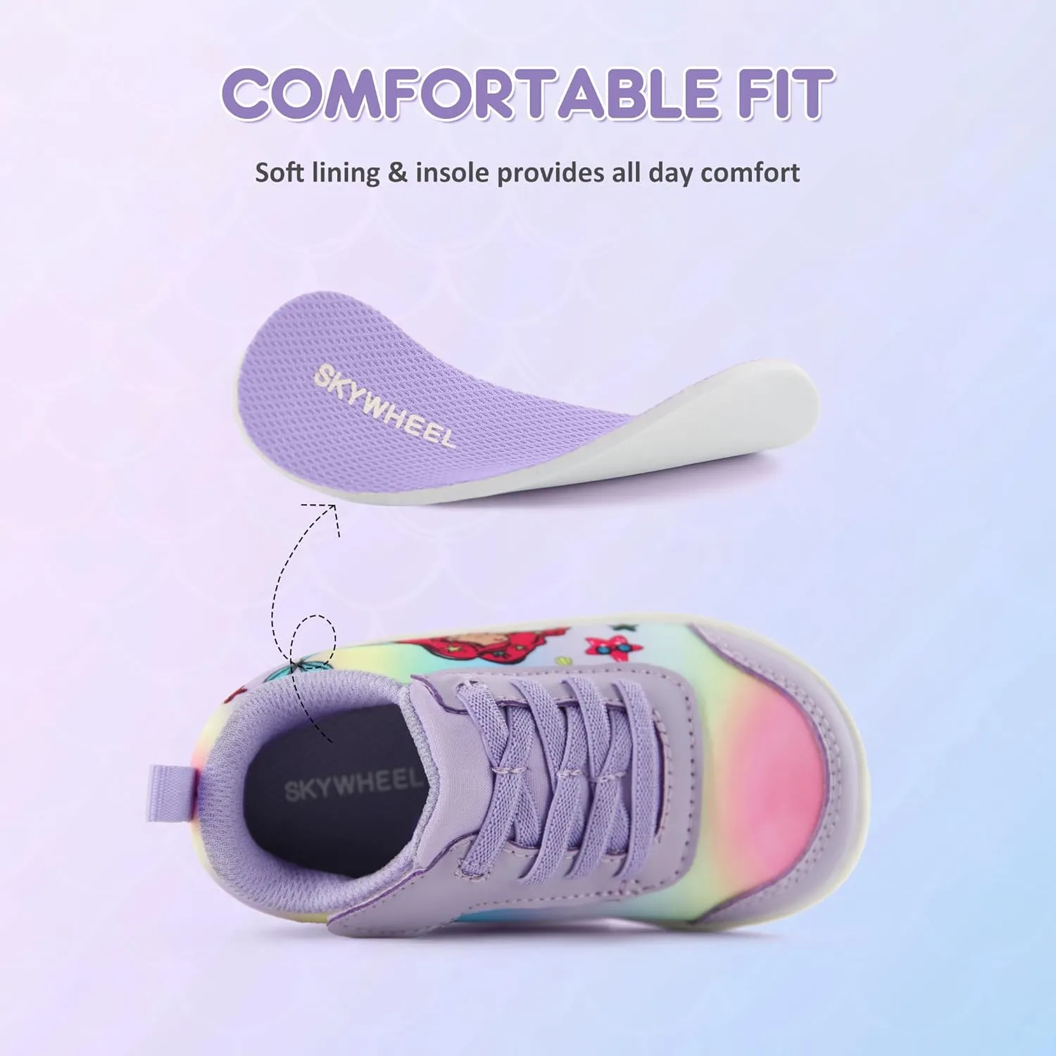 SKYWHEEL Toddler Girls Boys Tennis Shoes Wide Toe Box Barefoot Cartoon Walking Running Sneakers Breathable Slip On Lightweight Shoes for Little Kids