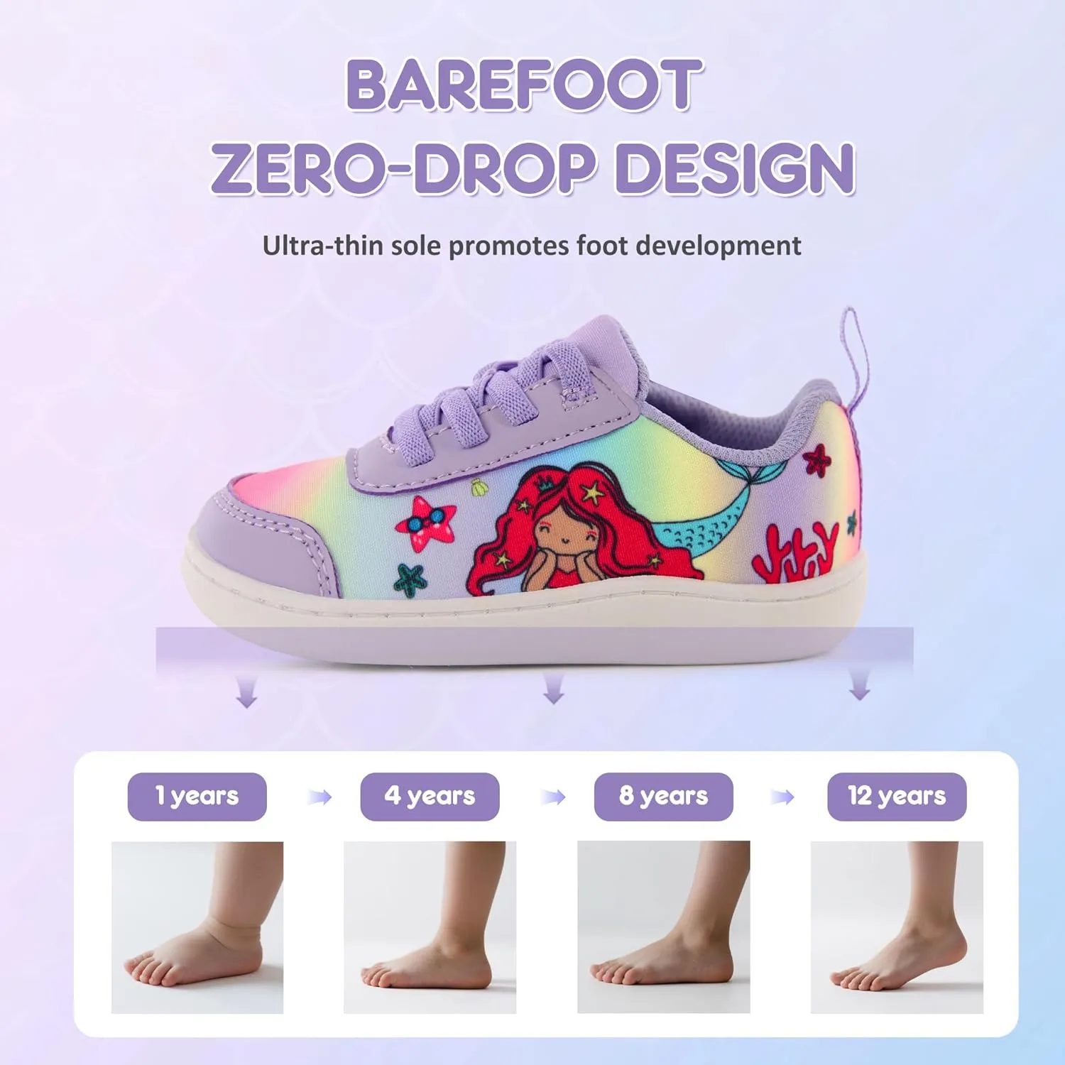 SKYWHEEL Toddler Girls Boys Tennis Shoes Wide Toe Box Barefoot Cartoon Walking Running Sneakers Breathable Slip On Lightweight Shoes for Little Kids