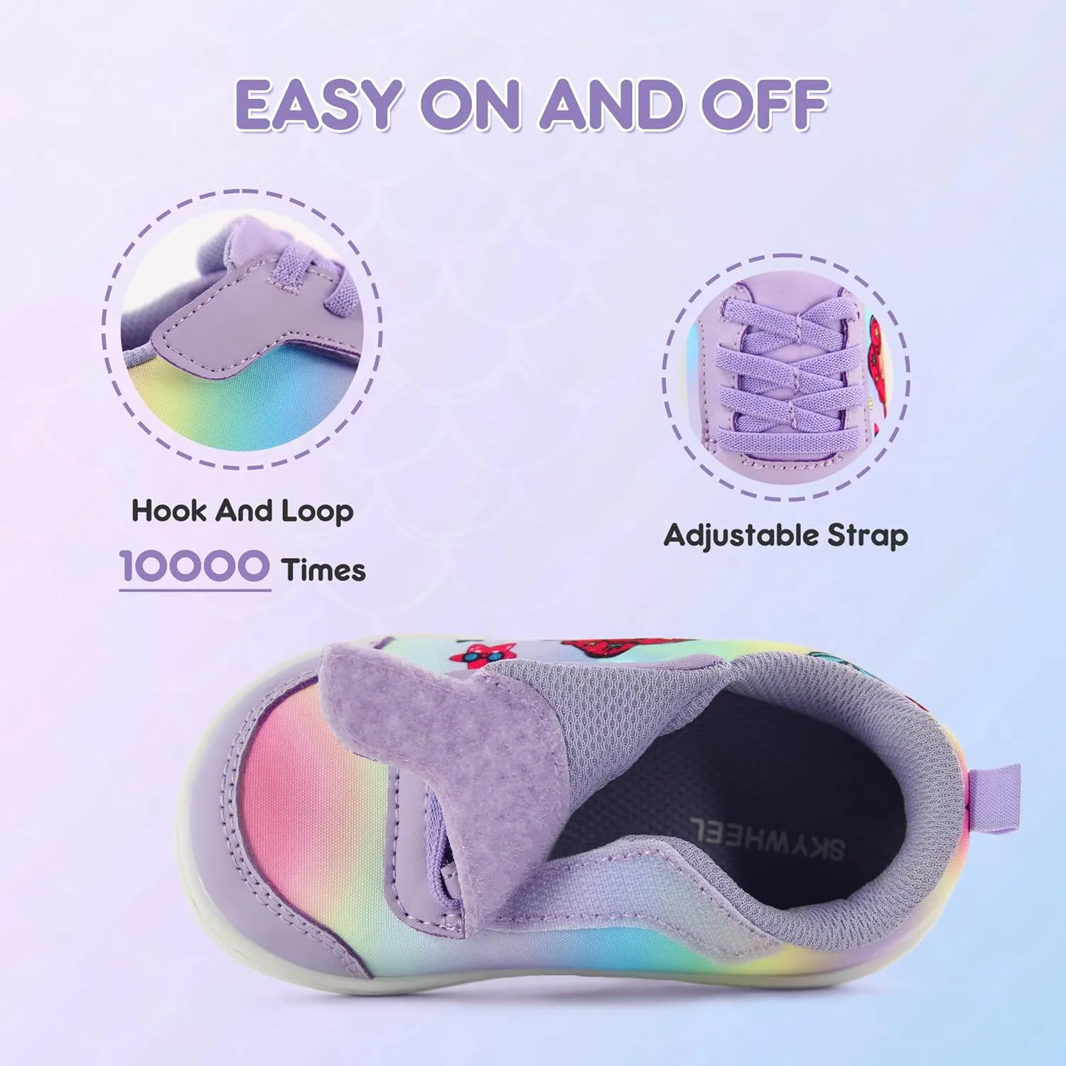 SKYWHEEL Toddler Girls Boys Tennis Shoes Wide Toe Box Barefoot Cartoon Walking Running Sneakers Breathable Slip On Lightweight Shoes for Little Kids