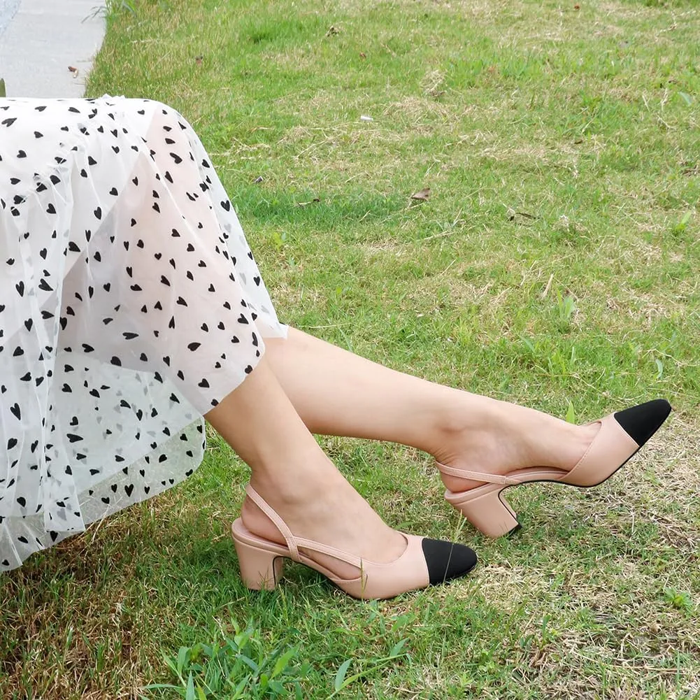 Slingbacks Heels for Women Two Tone Shoes Block Heels Casual Wedding Dress Shoes