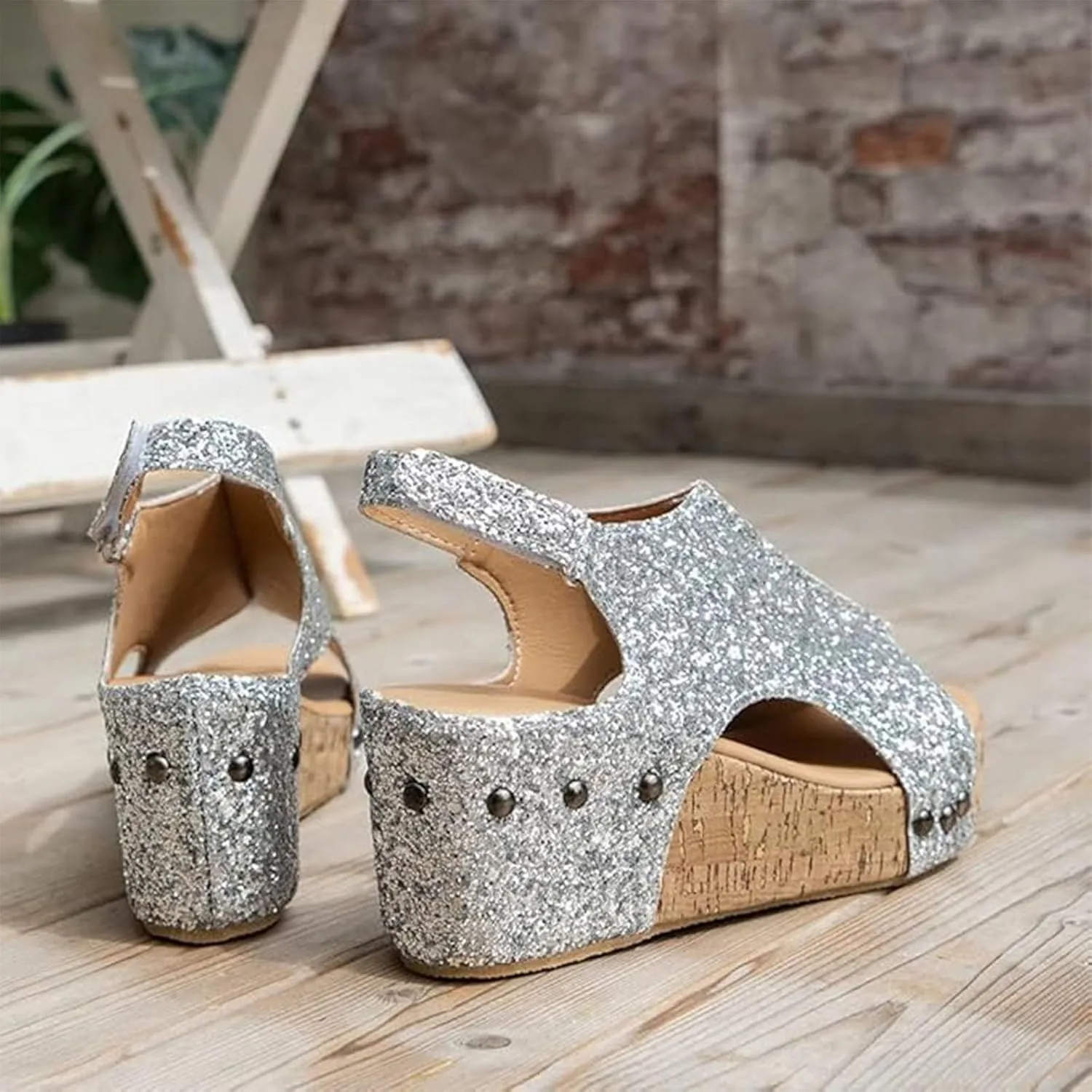 Sliver Wide Width Platform Wedge Sandals for Women 2025 Platform Sandals with Ankle Strap Open Toe Ladies Heels Sandals Dressy Casual Boho Summer Beach Slippers