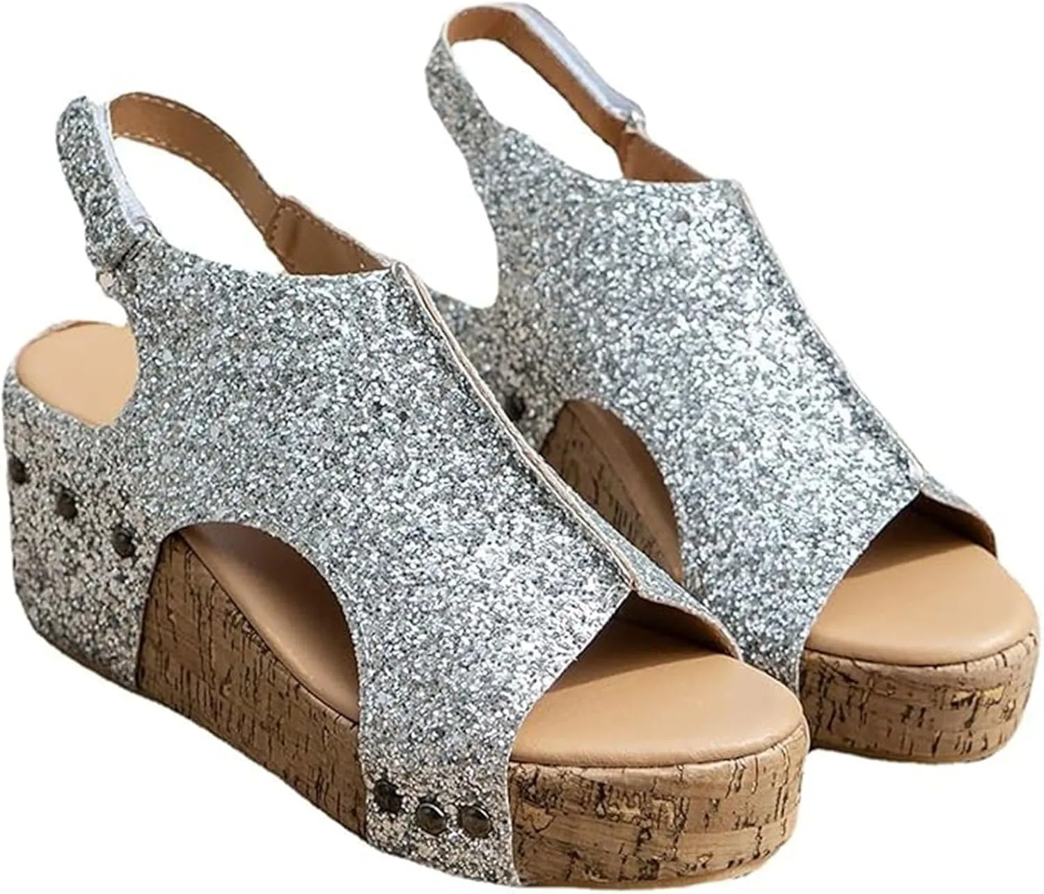 Sliver Wide Width Platform Wedge Sandals for Women 2025 Platform Sandals with Ankle Strap Open Toe Ladies Heels Sandals Dressy Casual Boho Summer Beach Slippers