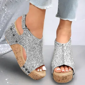 Sliver Wide Width Platform Wedge Sandals for Women 2025 Platform Sandals with Ankle Strap Open Toe Ladies Heels Sandals Dressy Casual Boho Summer Beach Slippers