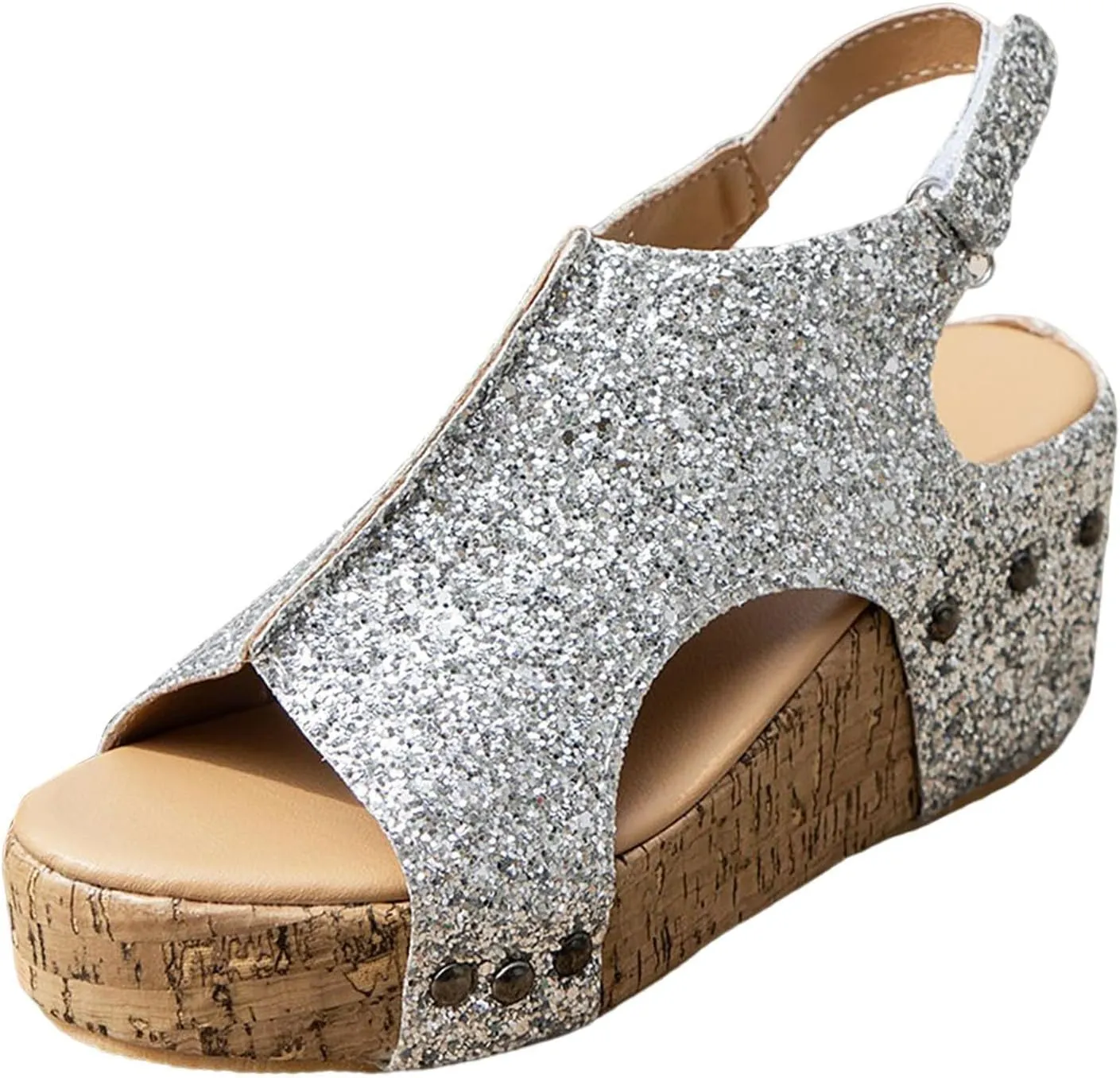 Sliver Wide Width Platform Wedge Sandals for Women 2025 Platform Sandals with Ankle Strap Open Toe Ladies Heels Sandals Dressy Casual Boho Summer Beach Slippers