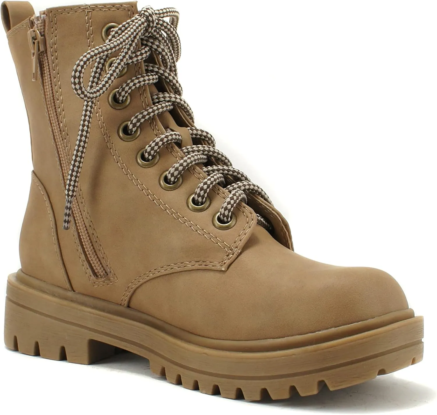Soda FIRM - Lug Sole Combat Ankle Bootie Lace up w/Side Zipper