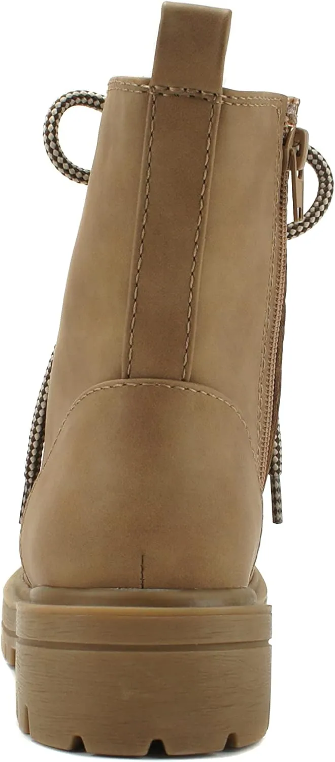 Soda FIRM - Lug Sole Combat Ankle Bootie Lace up w/Side Zipper