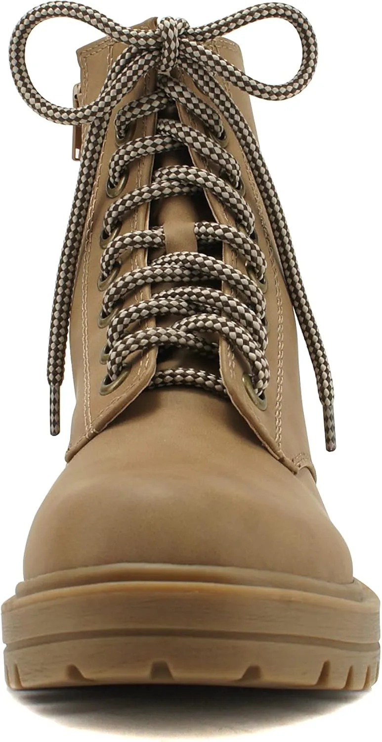 Soda FIRM - Lug Sole Combat Ankle Bootie Lace up w/Side Zipper
